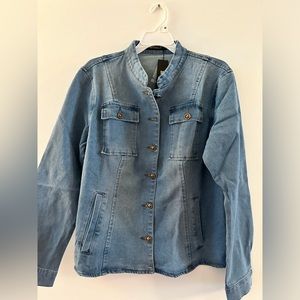 Allegra K Women's Classic Stand Collar Long Sleeve Pockets Jean Jackets